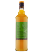Side view of a tall glass bottle with green label and yellow liquid, perfect for beverages or cocktails.