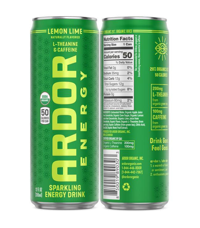 Ardor Lemon Lime Sparkling Energy Drink Hover Image