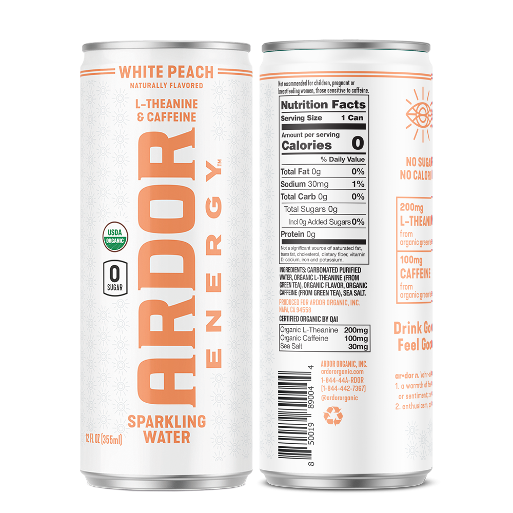 Ardor White Peach Sparkling Energy Water