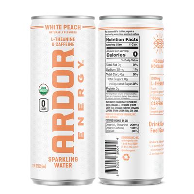 Ardor White Peach Sparkling Energy Water