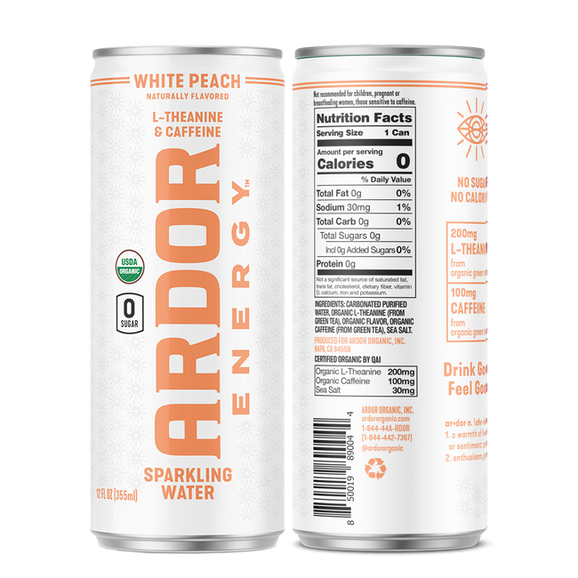 Ardor White Peach Sparkling Energy Water Hover Image