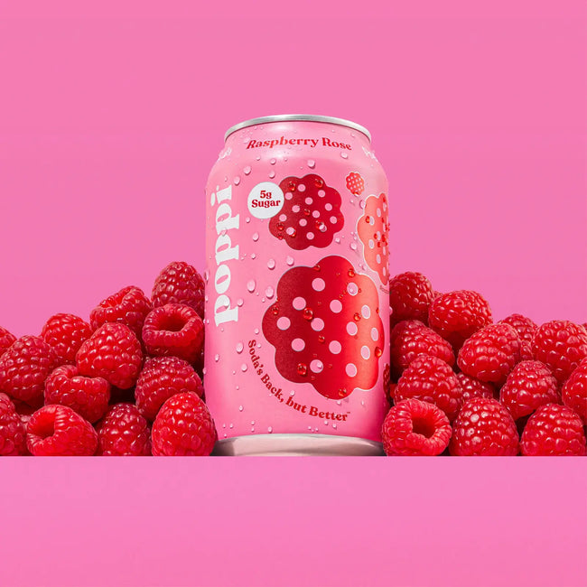 Poppi Raspberry Rose Prebiotic Sparkling Soda Hover Image