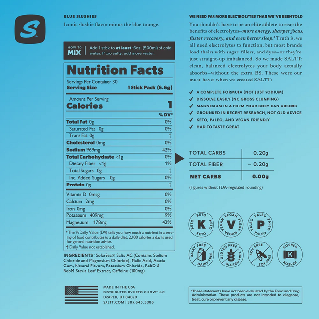 SALTT Blue Slushies + Caffeine Electrolyte Powder Drink Mix Main Image