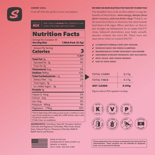SALTT Cherry Chill Electrolyte Powder Drink Mix Main Image