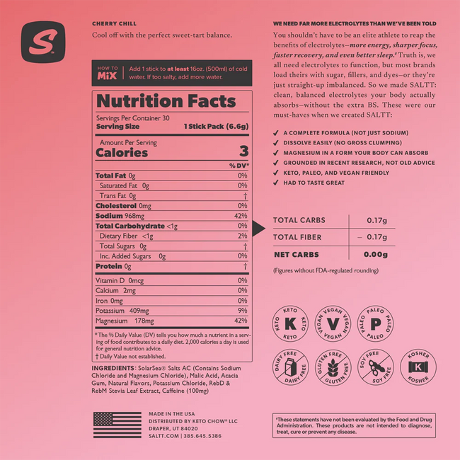 SALTT Cherry Chill + Caffeine Electrolyte Powder Drink Mix Main Image
