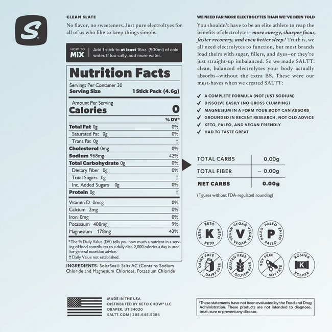 SALTT Clean Slate Unflavored Electrolyte Drink Mix Main Image