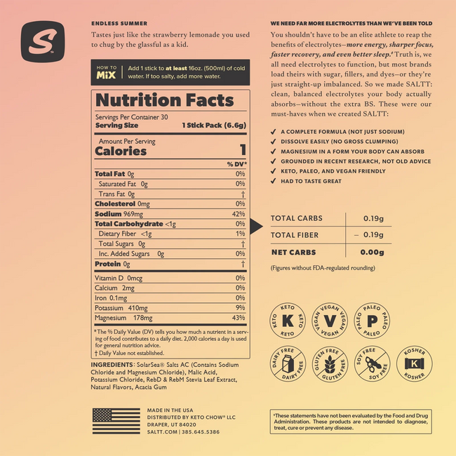 SALTT Endless Summer Electrolyte Powder Drink Mix Main Image