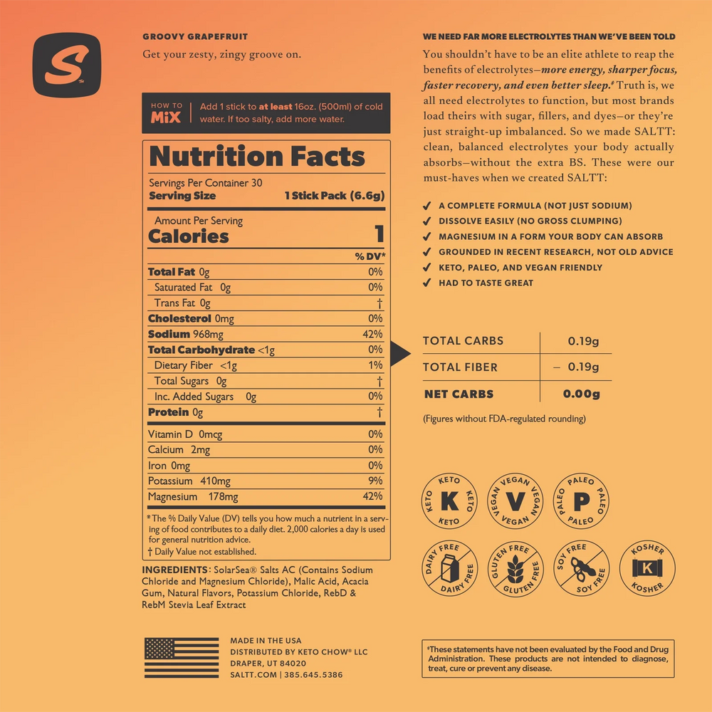 SALTT Groovy Grapefruit Electrolyte Powder Drink Mix