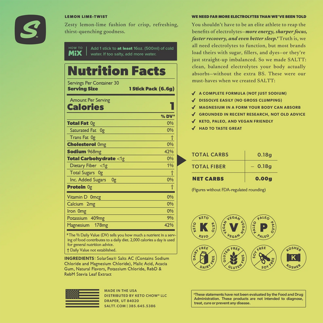SALTT Lemon Lime Twist Electrolyte Powder Drink Mix Main Image