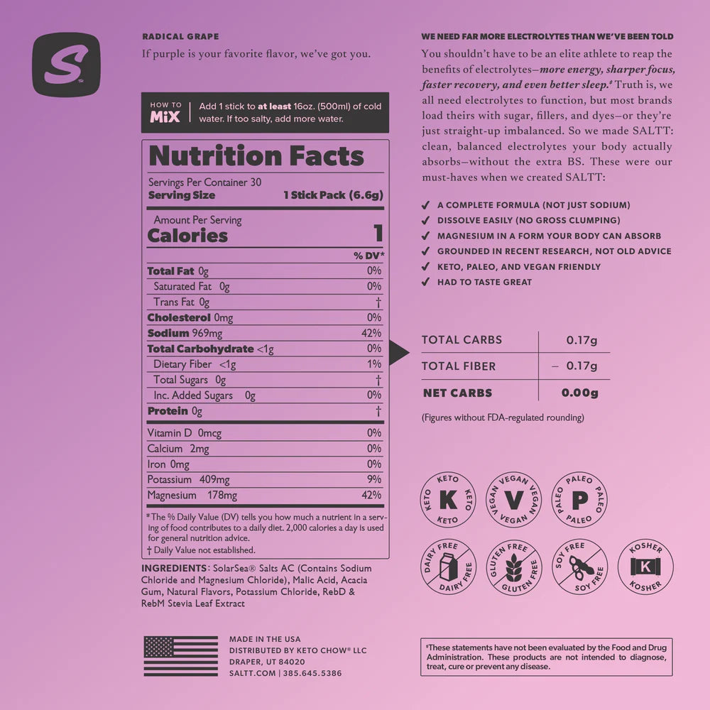 SALTT Radical Grape Electrolyte Powder Drink Mix