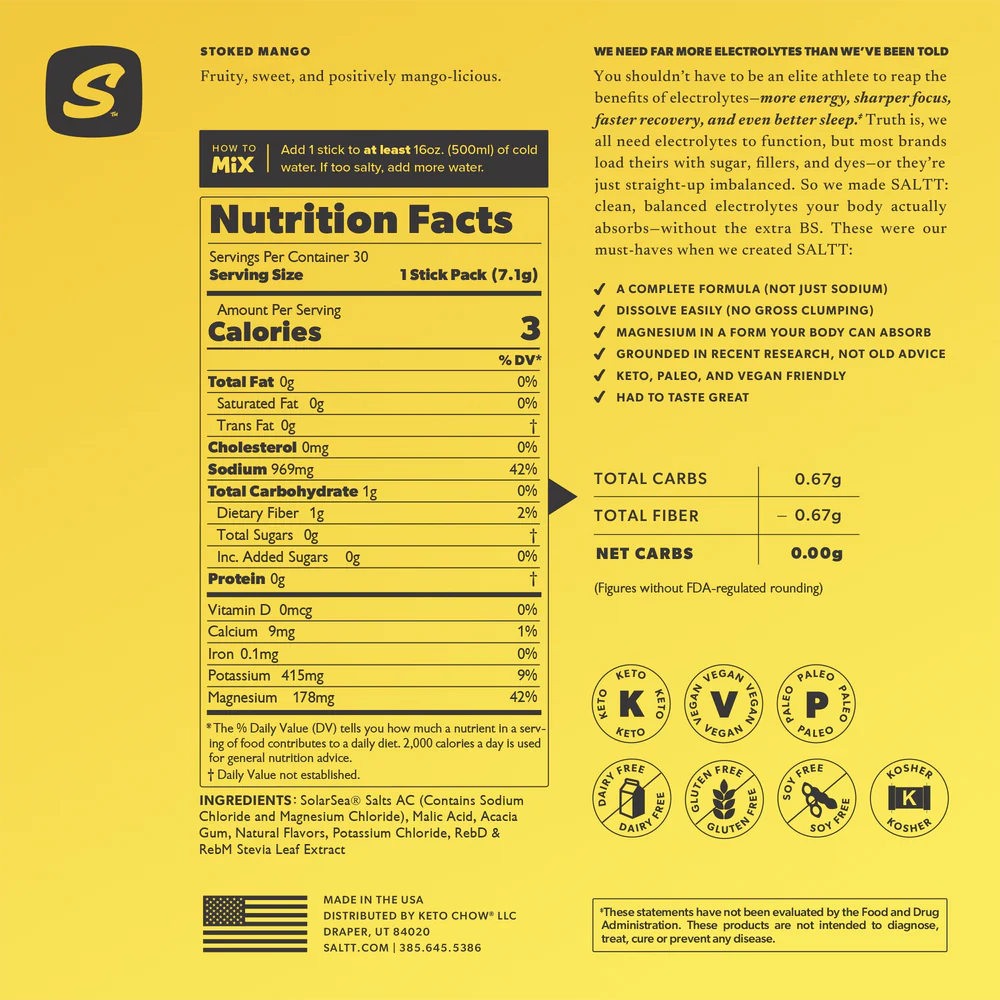 SALTT Stoked Mango Electrolyte Powder Drink Mix