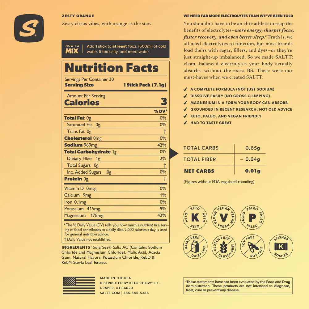 SALTT Zesty Orange Electrolyte Powder Drink Mix