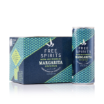 Free Spirits Margarita non-alcoholic cocktail box and can, showcasing sleek blue and green design