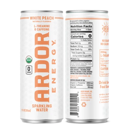 Ardor White Peach Sparkling Energy Water