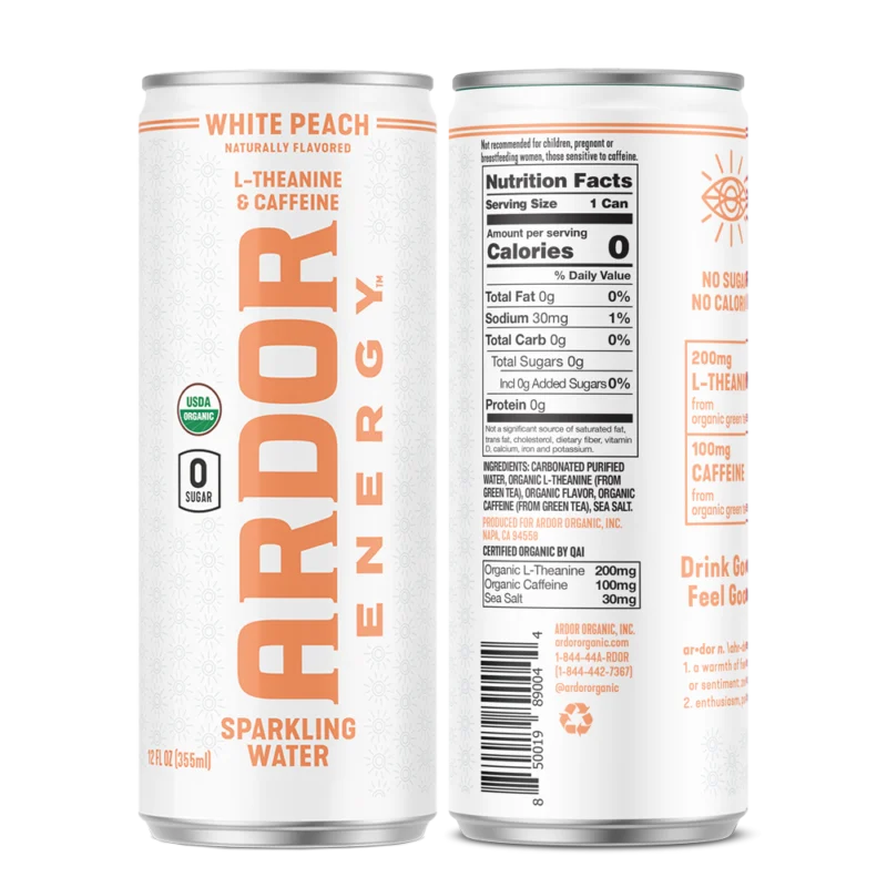 Ardor White Peach Sparkling Energy Water