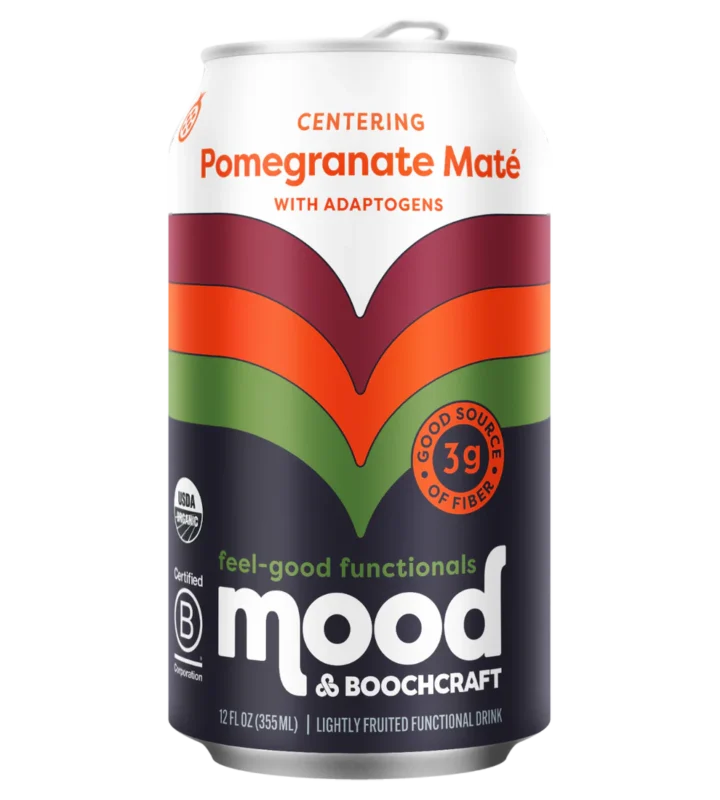 Mood Sparkling Pomegranate Maté Drink Functional Beverage with Prebiotics